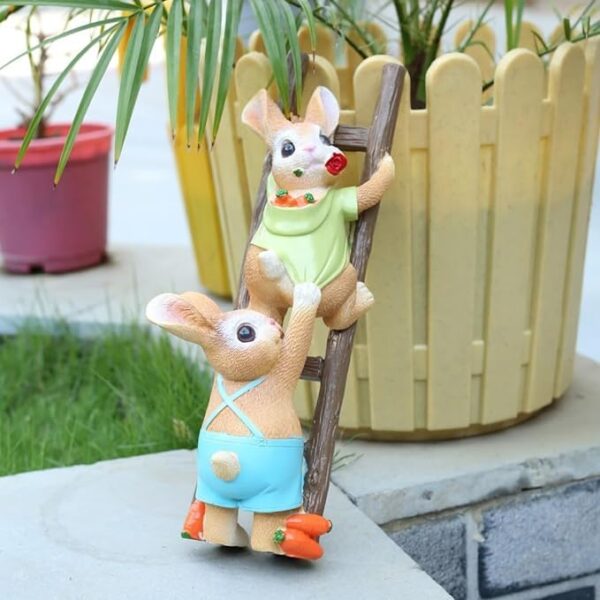 Bunny Climbing on Ladder for Home Decor Garden Decor