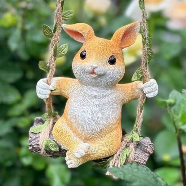 Hanging Bunny on Swing for Garden Decor