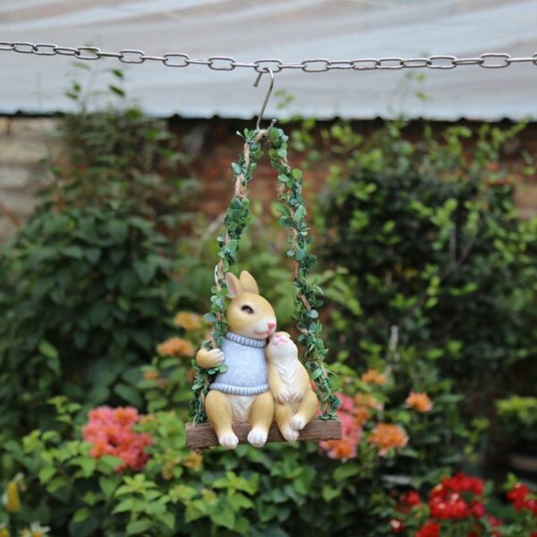Hanging Bunny Mother Baby for Garden Decor (Blue)
