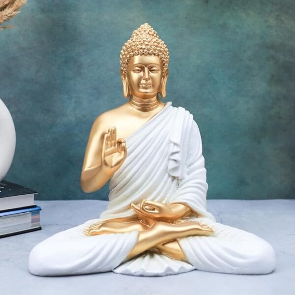 14 inch Buddha for Home Decor (White Golden)