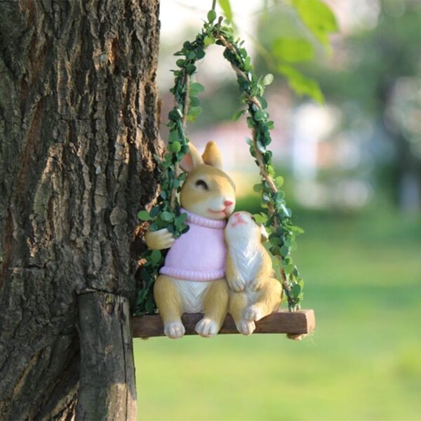 Hanging Bunny Mother Baby for Garden Decor (Pink)