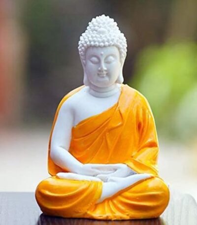 Meditation Buddha Orange Premium Rare Handcrafted Polymarble MeditationDhyan White Buddha Statue Lord Figurine