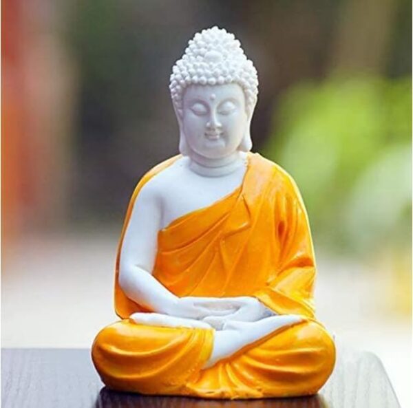 Meditation Buddha Orange Premium Rare Handcrafted Polymarble MeditationDhyan White Buddha Statue Lord Figurine