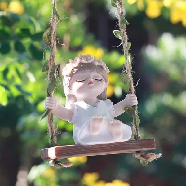 Hanging Cute Girl on Swing (white)