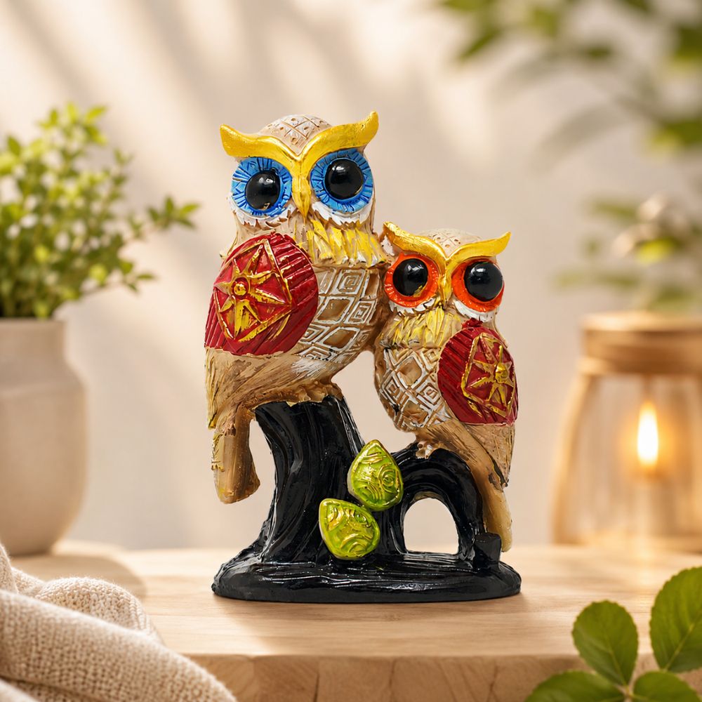 2 Owl Couple on Branch Showpiece - Image 1